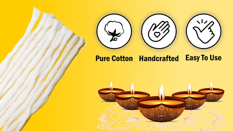 IndianStore4All Puja Cotton Wicks Religous Long Jyot Bati Akhand Oil Lamp Diya Diwali Lighting - Image 2